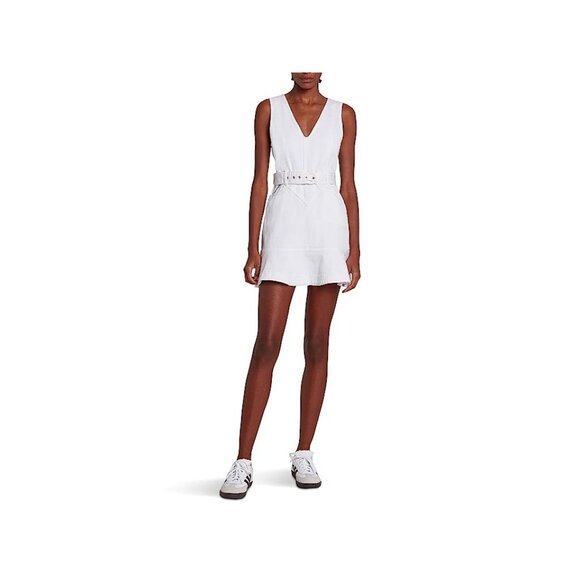 7 for All Mankind Patch Pocket Dress Womens XS Brilliant White Belted Sleeveless - Picture 1 of 4